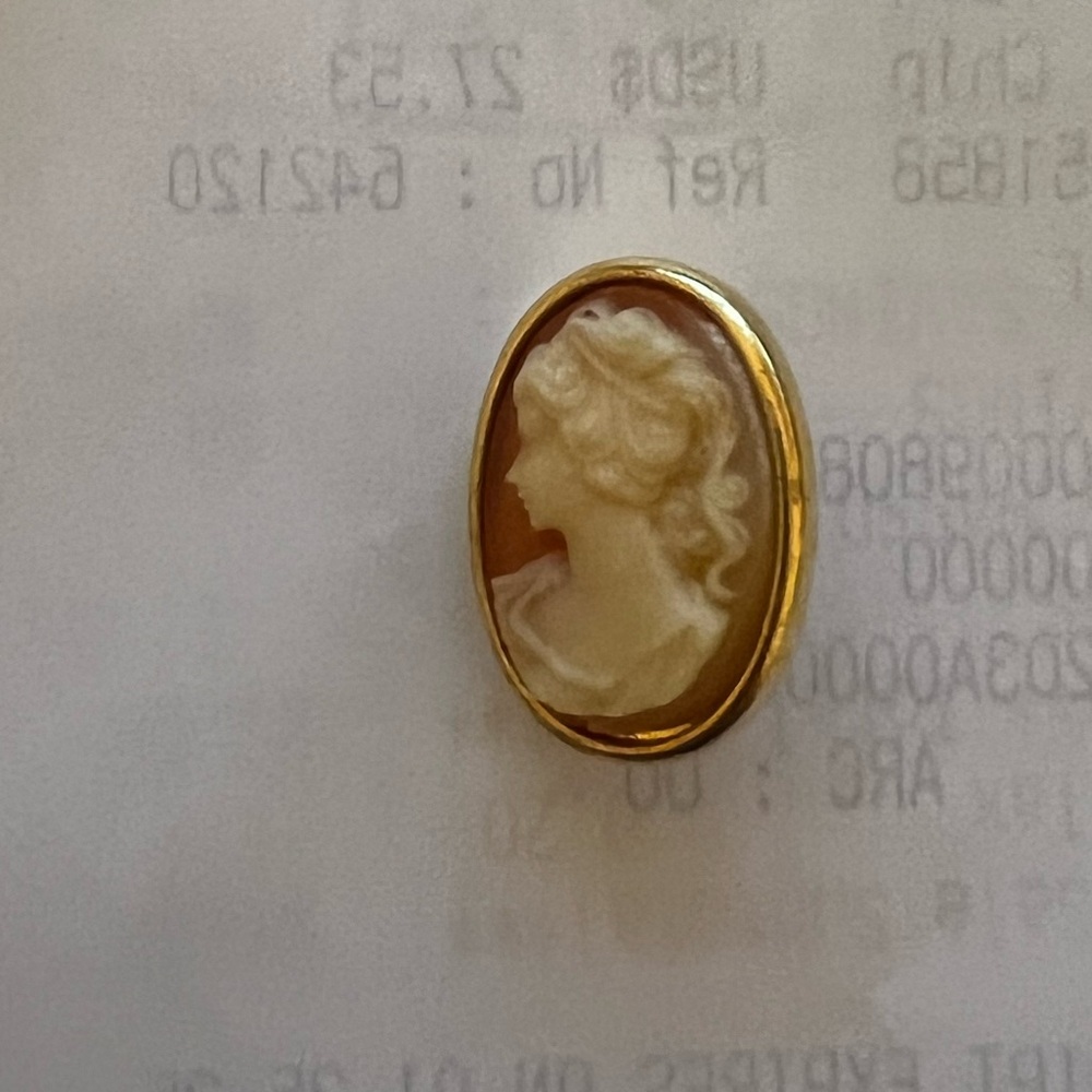 Vintage Left Facing Cameo Charm Coral Background in Gold Casing - Picture 3 of 3